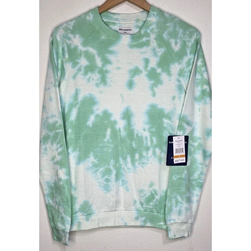 New Surf & Swim Co Terry Crewneck Sweatshirt Water Tie Dye Women S Pullover Aqua